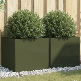 Pflanzgefäße 2 Stück olivgrüner kaltgewalzter Stahl 49x47x46 cm von , Töpfe und Pflanzgefäße - Ref: Foro24-841566, Preis: 71,...