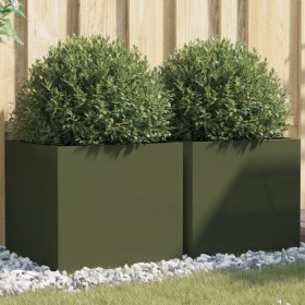 Planters 2 pcs olive green cold rolled steel 49x47x46 cm by , Pots and planters - Ref: Foro24-841566, Price: 74,49 €, Discoun...