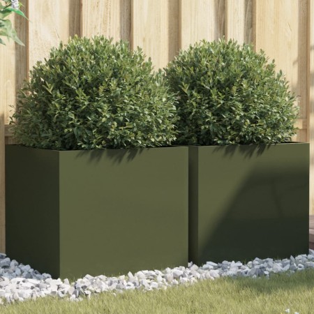 Pflanzgefäße 2 Stück olivgrüner kaltgewalzter Stahl 49x47x46 cm von , Töpfe und Pflanzgefäße - Ref: Foro24-841566, Preis: 74,...