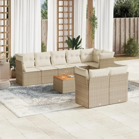 9-teiliges Gartensofa-Set mit beigen synthetischen Rattankissen von , Gartensets - Ref: Foro24-3223734, Preis: 611,00 €, Raba...