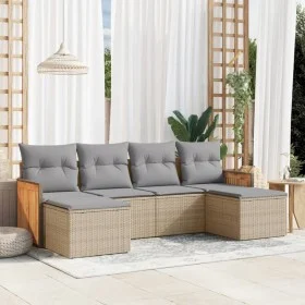 Garden sofa set with cushions 6 pieces beige synthetic rattan by , Garden sets - Ref: Foro24-3260302, Price: 374,12 €, Discou...