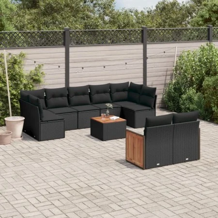 Gartensofa-Set 10-teilig mit schwarzen synthetischen Rattankissen von , Gartensets - Ref: Foro24-3260375, Preis: 626,30 €, Ra...