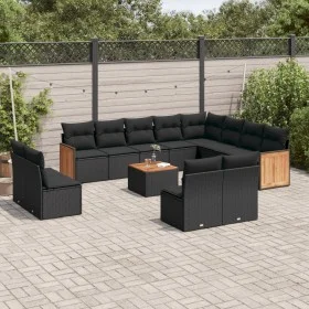 Garden sofa and cushion set 13 pieces black synthetic rattan by , Garden sets - Ref: Foro24-3260557, Price: 777,27 €, Discoun...