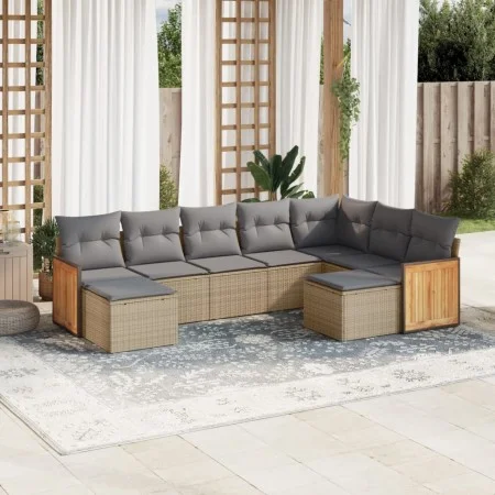 9-teiliges Gartensofa-Set mit beigen synthetischen Rattankissen von , Gartensets - Ref: Foro24-3260624, Preis: 570,54 €, Raba...