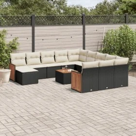 Garden sofa and cushion set 13 pieces black synthetic rattan by , Garden sets - Ref: Foro24-3260670, Price: 786,08 €, Discoun...