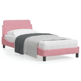 Estructura de cama con cabecero de terciopelo rosa 80x200 cm