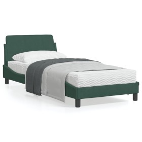 Estructura cama con cabecero terciopelo verde oscuro 80x200 cm