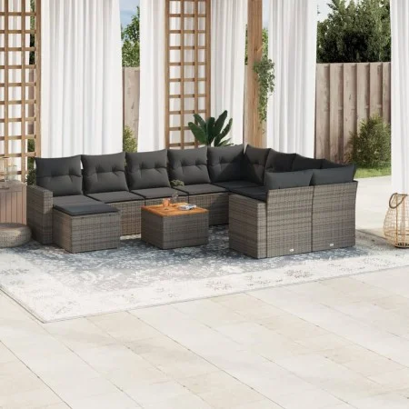 11-teiliges Gartensofa-Set und graue synthetische Rattankissen von , Modulare Sofas für den Außenbereich - Ref: Foro24-322441...