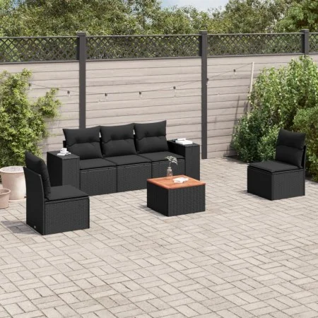 6-teiliges Gartensofa-Set und schwarze synthetische Rattankissen von , Gartensets - Ref: Foro24-3225383, Preis: 398,42 €, Rab...