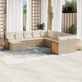 Set de sofás de jardín 11pzas con cojines ratán sintético beige