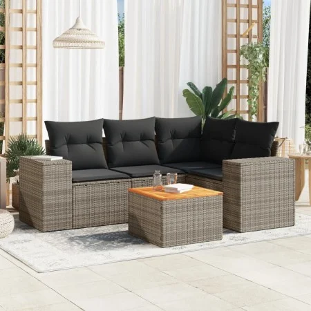 Gartensofa-Set mit Kissen, 5-teilig, graues synthetisches Rattan von , Gartensets - Ref: Foro24-3225430, Preis: 335,07 €, Rab...