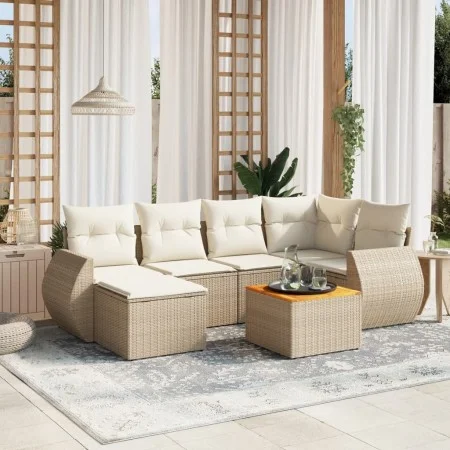 7-teiliges Gartensofa-Set und beigefarbene synthetische Rattankissen von , Gartensets - Ref: Foro24-3257437, Preis: 506,34 €,...