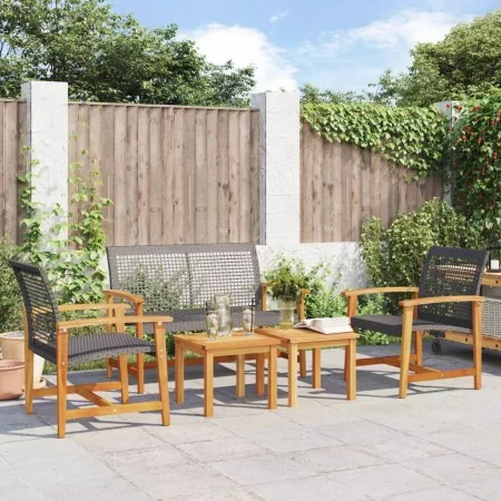 5-Piece Black PE Rattan and Acacia Wood Bistro Set by , Modular outdoor sofas - Ref: Foro24-367604, Price: 247,70 €, Discount: %