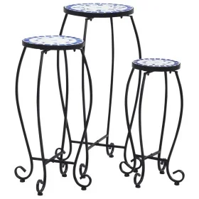 Mesitas de mosaico 3 uds cerámica azul y blanco de , Soportes para macetas - Ref: Foro24-46702, Precio: 94,66 €, Descuento: %
