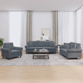 Dreiteiliges Sofaset mit dunkelgrauen Samtkissen. von , Sofas - Ref: Foro24-3202191, Preis: 729,61 €, Rabatt: %