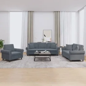 Juego de sofás con cojines 3 piezas terciopelo gris oscuro by , Sofas - Ref: Foro24-3202191, Price: 717,86 €, Discount: %