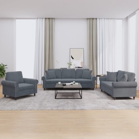 Dreiteiliges Sofaset mit dunkelgrauen Samtkissen. von , Sofas - Ref: Foro24-3202191, Preis: 729,61 €, Rabatt: %