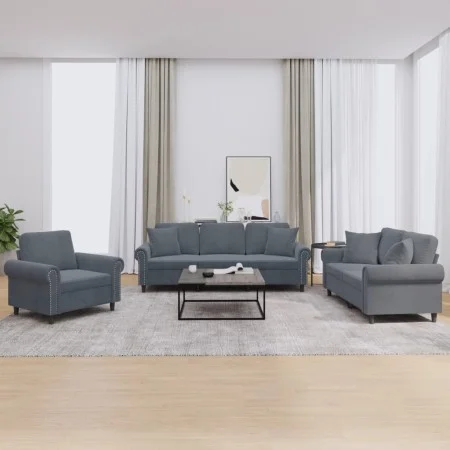 Dreiteiliges Sofaset mit dunkelgrauen Samtkissen. von , Sofas - Ref: Foro24-3202191, Preis: 717,86 €, Rabatt: %