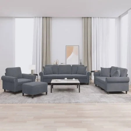 Juego de sofás con cojines 4 piezas terciopelo gris oscuro by , Sofas - Ref: Foro24-3202201, Price: 819,88 €, Discount: %