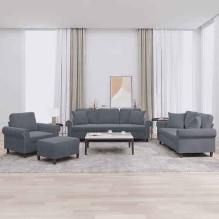 Sofagarnitur mit 4-teiligen dunkelgrauen Samtkissen. von , Sofas - Ref: Foro24-3202201, Preis: 834,34 €, Rabatt: %