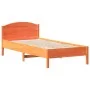 Bed frame with wax brown pine wood headboard 100x200 cm by , Beds and slatted bases - Ref: Foro24-842617, Price: 100,07 €, Di...