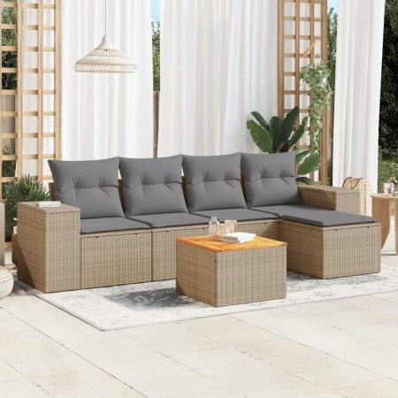 Juego de sofás jardín con cojines 6 pzas ratán sintético beige by , Garden sets - Ref: Foro24-3257753, Price: 395,55 €, Disco...