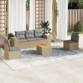 Gartensofa-Set mit 6-teiligen Kissen aus synthetischem Rattan in Beige. von , Gartensets - Ref: Foro24-3257718, Preis: 381,98...