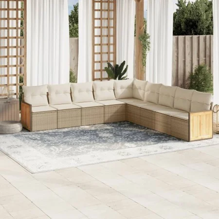 Set de sofás de jardín 9 pzas con cojines ratán sintético beige by , Garden sets - Ref: Foro24-3260140, Price: 625,85 €, Disc...