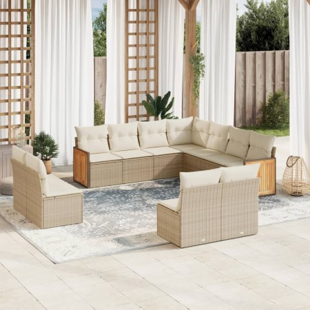 Set de sofás de jardín 11pzas con cojines ratán sintético beige by , Garden sets - Ref: Foro24-3260168, Price: 706,33 €, Disc...