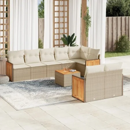 Gartensofa-Set, 9-teilig, mit Kissen, aus synthetischem Rattan in Beige. von , Gartensets - Ref: Foro24-3260238, Preis: 665,7...