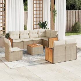 Set de sofás de jardín 9 pzas con cojines ratán sintético beige de , Conjuntos de jardín - Ref: Foro24-3260252, Precio: 620,5...