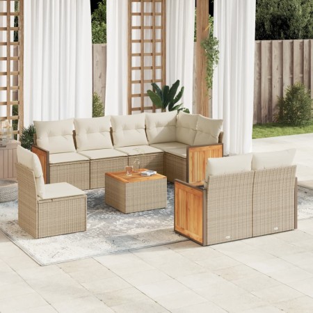 Set de sofás de jardín 9 pzas con cojines ratán sintético beige by , Garden sets - Ref: Foro24-3260252, Price: 620,58 €, Disc...