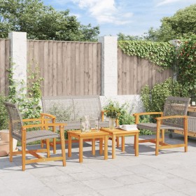 5-teiliges Bistro-Set aus grauem PE-Rattan und Akazienholz von , Modulare Sofas für den Außenbereich - Ref: Foro24-367605, Pr...