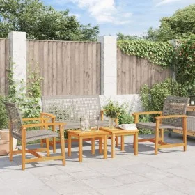 Juego de bistro de 5 piezas ratán PE gris y madera de acacia by , Modular outdoor sofas - Ref: Foro24-367605, Price: 251,57 €...