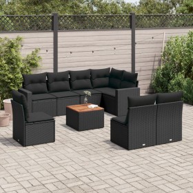 Set de sofás de jardín 8 piezas y cojines ratán sintético negro de , Conjuntos de jardín - Ref: Foro24-3224158, Precio: 535,32 €