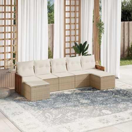 Set sofás de jardín 7 piezas y cojines ratán sintético beige by , Garden sets - Ref: Foro24-3260315, Price: 435,33 €, Discoun...