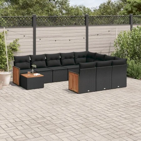 Set de sofás de jardín 11 pzas y cojines ratán sintético negro by , Garden sets - Ref: Foro24-3260445, Price: 651,57 €, Disco...