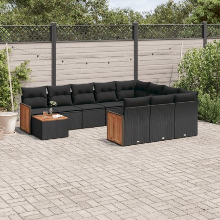 Set de sofás de jardín 11 pzas y cojines ratán sintético negro by , Garden sets - Ref: Foro24-3260445, Price: 649,27 €, Disco...