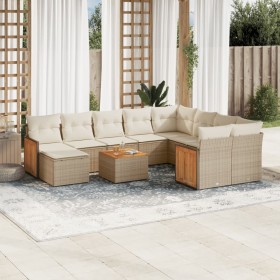Set de sofás de jardín 11pzas con cojines ratán sintético beige by , Garden sets - Ref: Foro24-3260644, Price: 755,80 €, Disc...