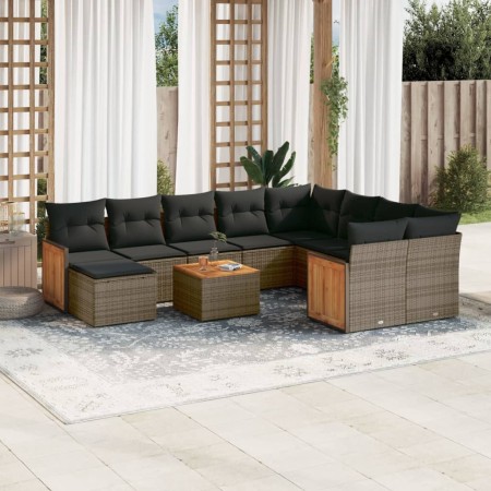Set de sofás de jardín 11 pzas y cojines ratán sintético gris by , Garden sets - Ref: Foro24-3260646, Price: 652,89 €, Discou...
