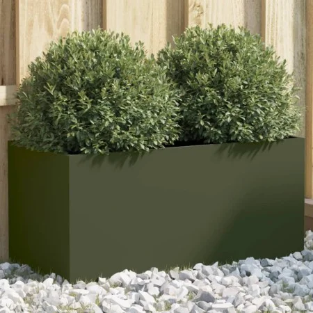 Pflanzgefäß aus olivgrünem Stahl, 62x30x29 cm. von , Töpfe und Pflanzgefäße - Ref: Foro24-841592, Preis: 45,05 €, Rabatt: %