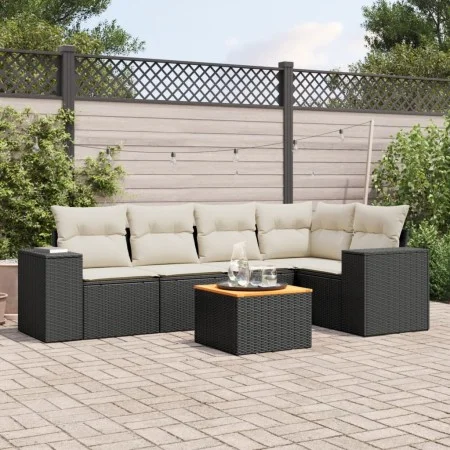 Set de sofás de jardín 6 piezas y cojines ratán sintético negro by , Garden sets - Ref: Foro24-3225433, Price: 380,76 €, Disc...