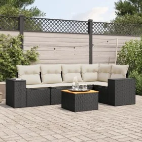 6-teiliges Gartensofa-Set und Kissen aus schwarzem Kunststoff-Rattan. von , Gartensets - Ref: Foro24-3257764, Preis: 379,36 €...