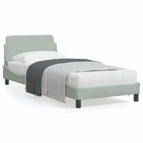 Light gray velvet bed frame with headboard 90x200 cm by , Beds and slatted bases - Ref: Foro24-373112, Price: 115,23 €, Disco...