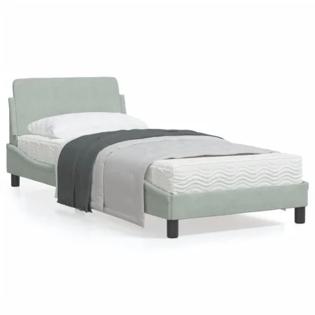 Light gray velvet bed frame with headboard 90x200 cm by , Beds and slatted bases - Ref: Foro24-373112, Price: 115,23 €, Disco...
