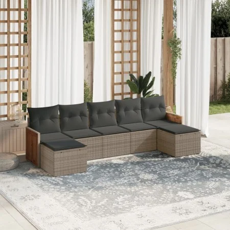Set de sofás de jardín 7 piezas con cojines ratán PE gris by , Garden sets - Ref: Foro24-3260317, Price: 419,17 €, Discount: %