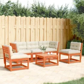 Set de sofás jardín 5 pzas con cojines madera pino marrón cera de , Conjuntos de jardín - Ref: Foro24-3216977, Precio: 582,41...