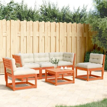 Set de sofás jardín 5 pzas con cojines madera pino marrón cera by , Garden sets - Ref: Foro24-3216977, Price: 582,41 €, Disco...