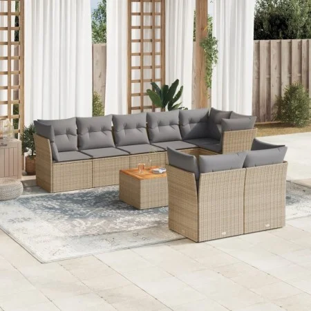 Set de sofás de jardín 9 pzas con cojines ratán sintético beige de , Conjuntos de jardín - Ref: Foro24-3223735, Precio: 549,5...