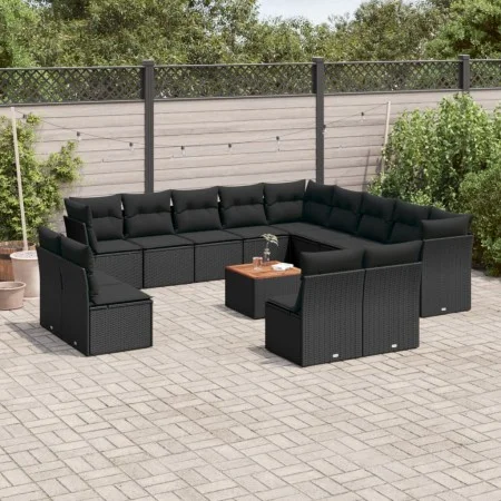Set sofás de jardín 14 pzas con cojines ratán sintético negro by , Garden sets - Ref: Foro24-3223934, Price: 898,07 €, Discou...